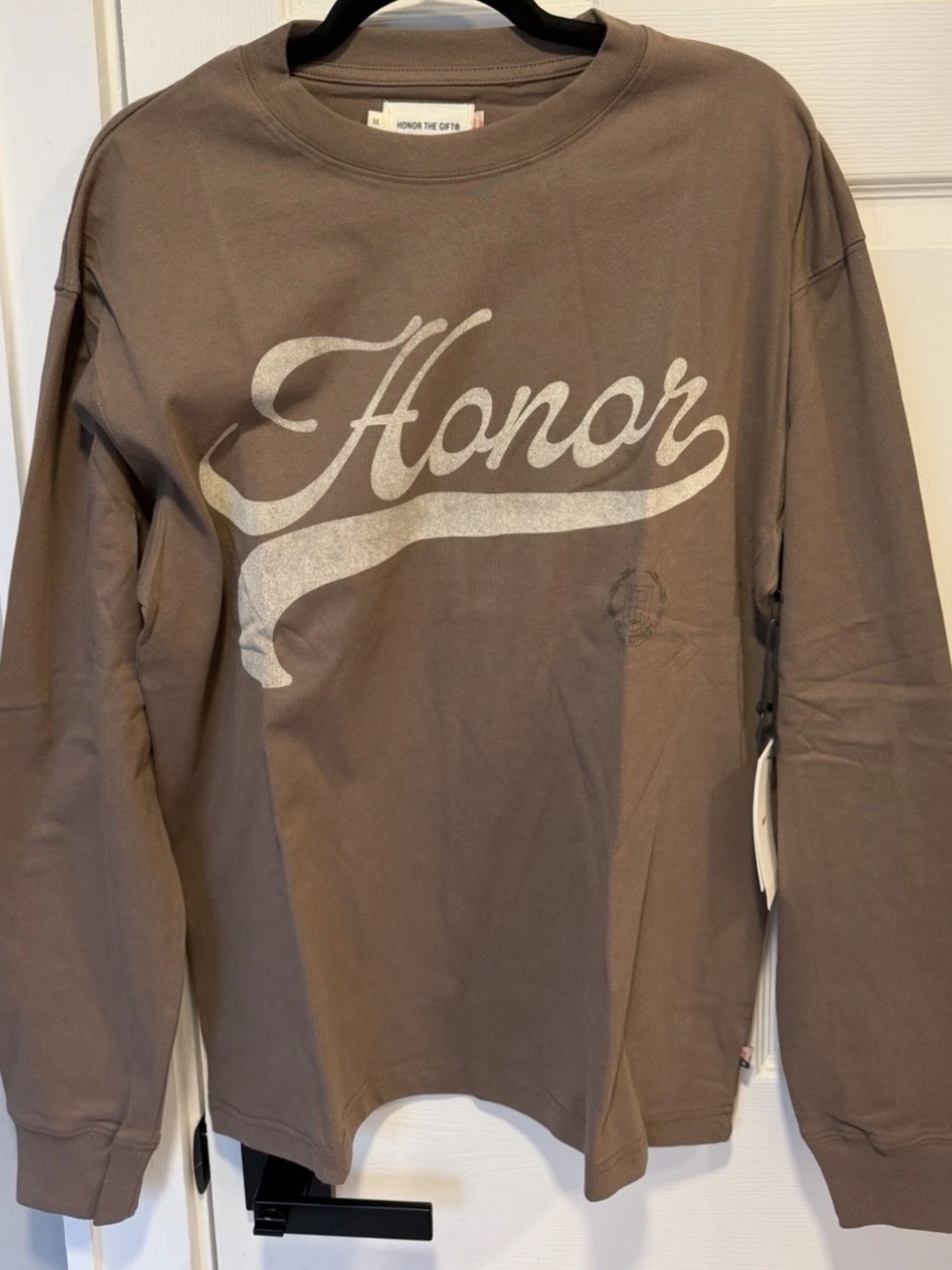 Honor The Gift Men's Graphic Logo Long Sleeve T-Shirt Brown Size Medium